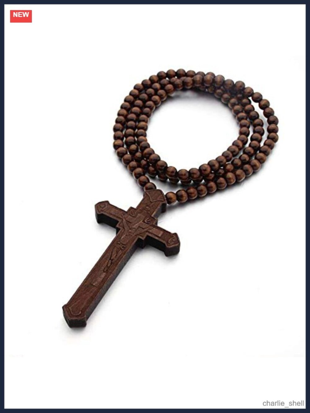 Wooden Cross Necklace Men Beads Rosary Long Large Crucifix Pendant Religious